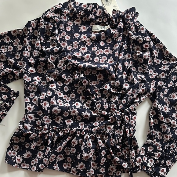 Jessica Simpson Black and Pink Ruffled Wrap Blouse - Picture 1 of 6